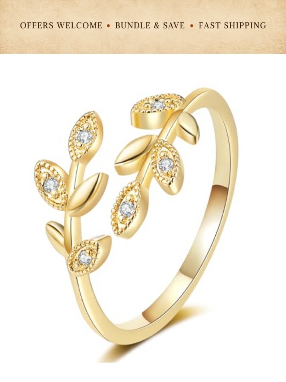 18K Gold Plated Stackable Rings Adjustable Open Cubic Zirconia